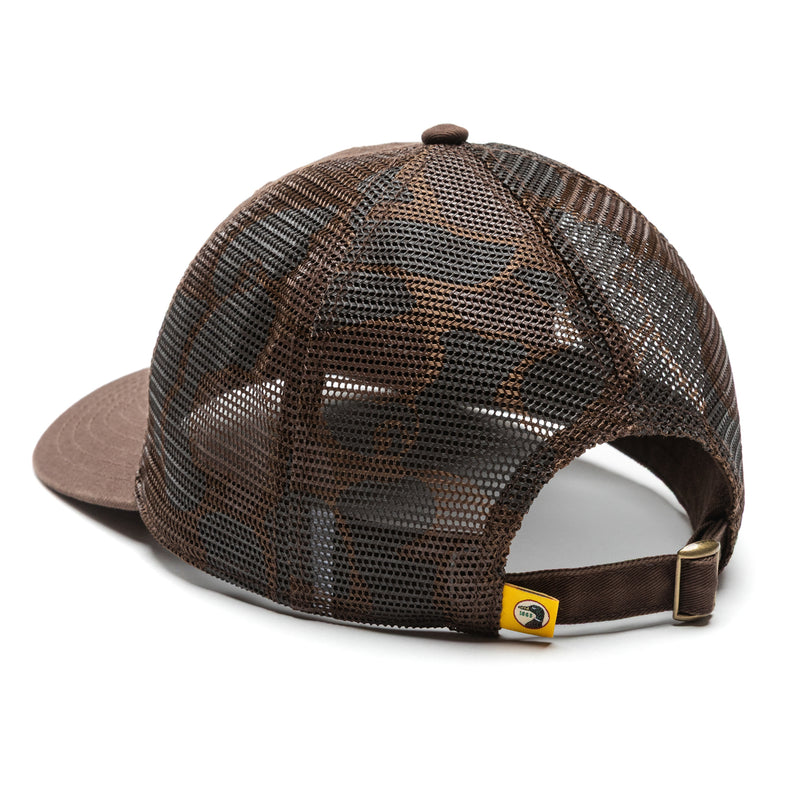 Trucker Hat With Camo Mesh - Dark Brown