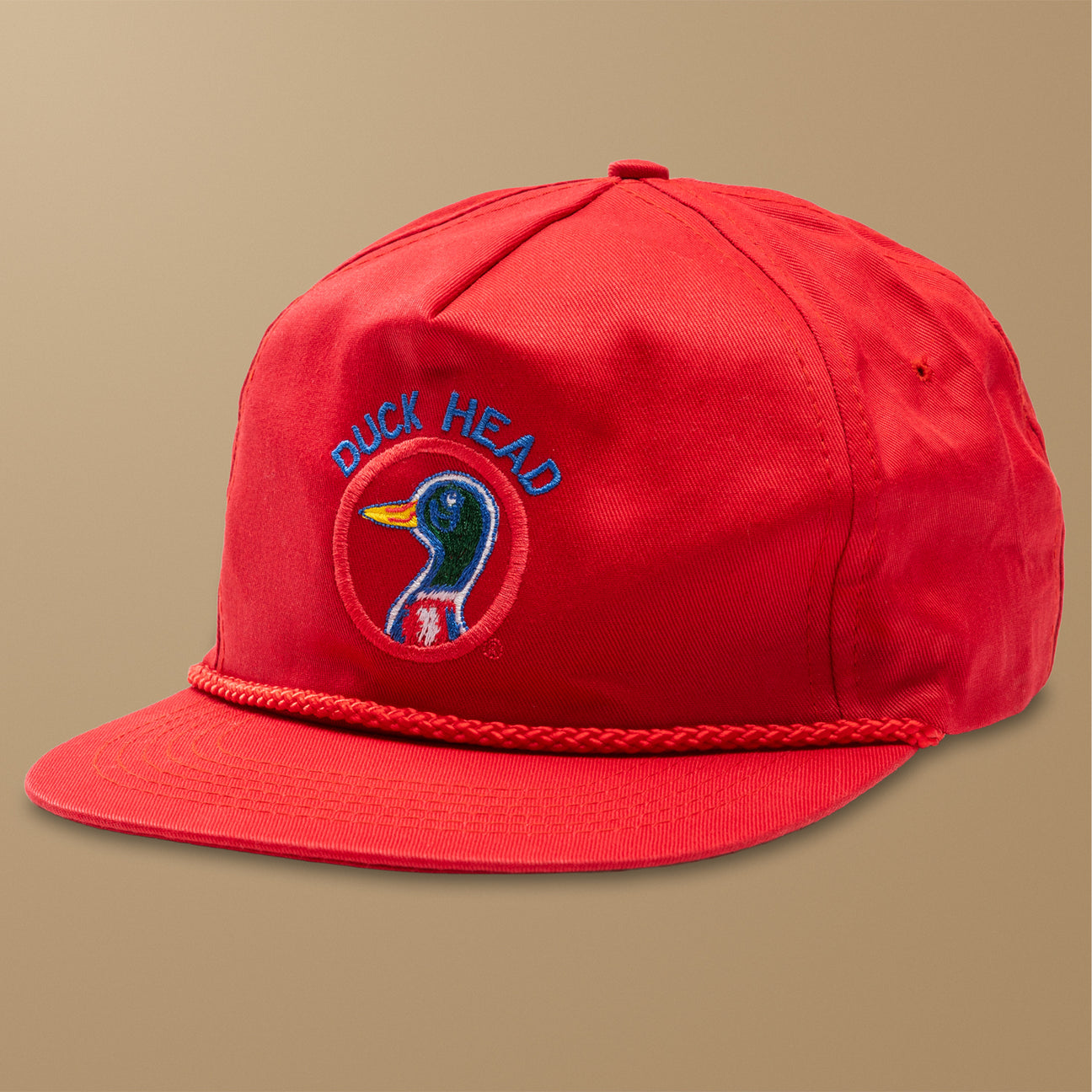Red 5-Panel Unstructured Rope Hat