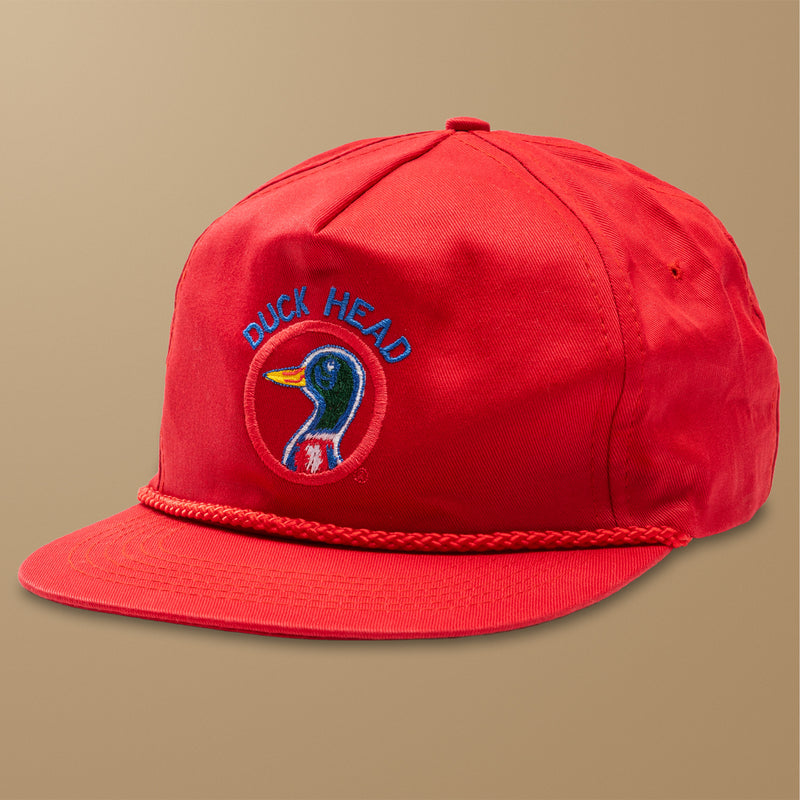 Red 5-Panel Unstructured Rope Hat
