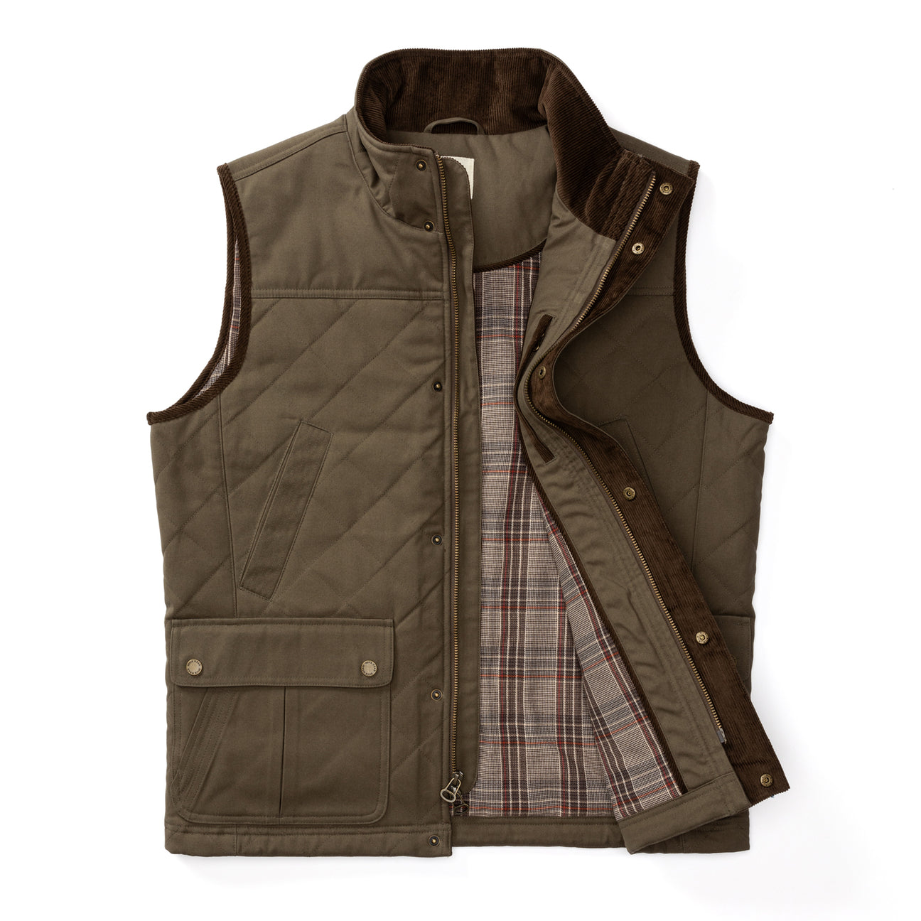 Waxed Duck Canvas Quilted Vest - Crocodile Brown