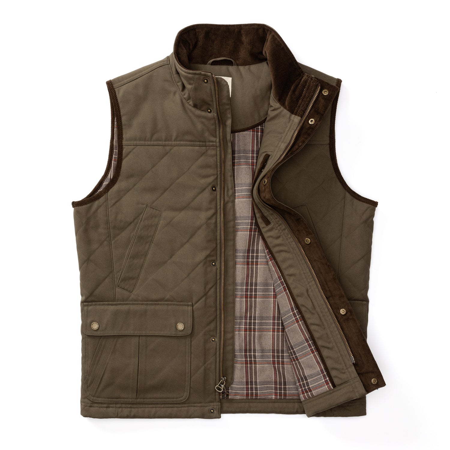 Waxed Duck Canvas Quilted Vest - Crocodile Brown