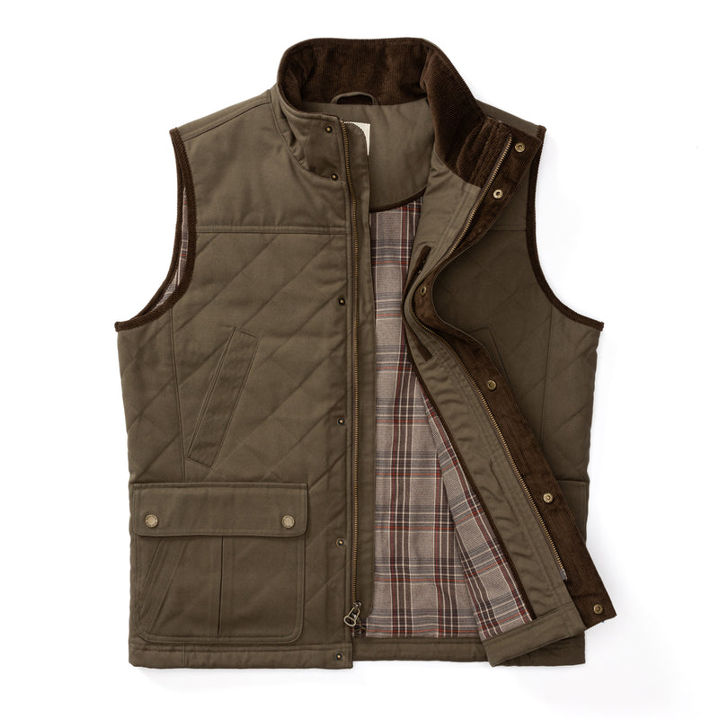 Waxed Duck Canvas Quilted Vest - Crocodile Brown
