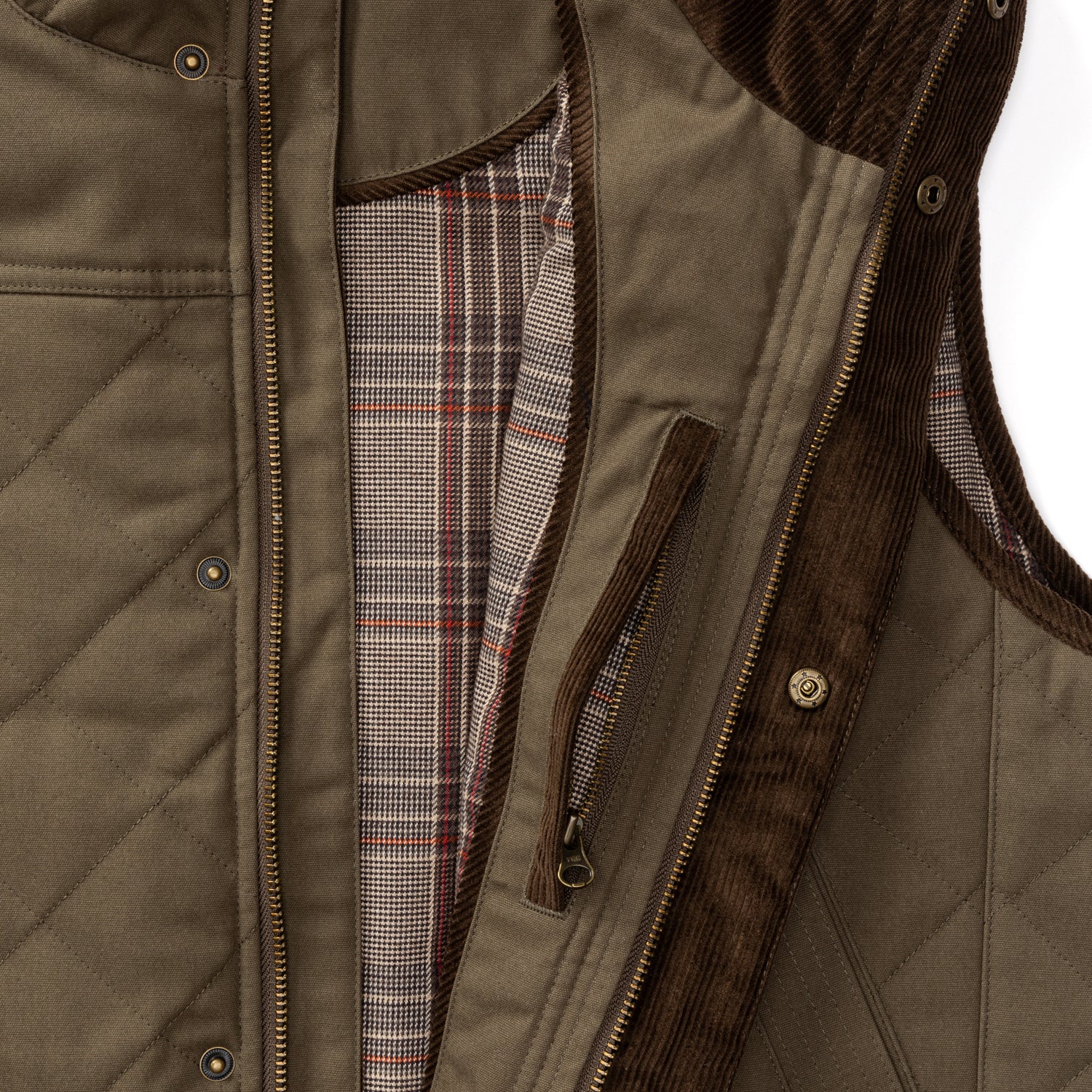 Waxed Duck Canvas Quilted Vest - Crocodile Brown