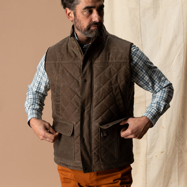 Waxed Duck Canvas Quilted Vest - Dark Oak