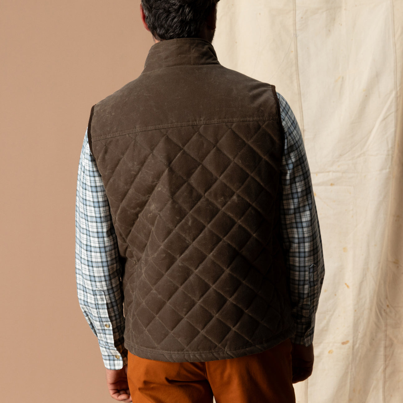 Waxed Duck Canvas Quilted Vest - Dark Oak
