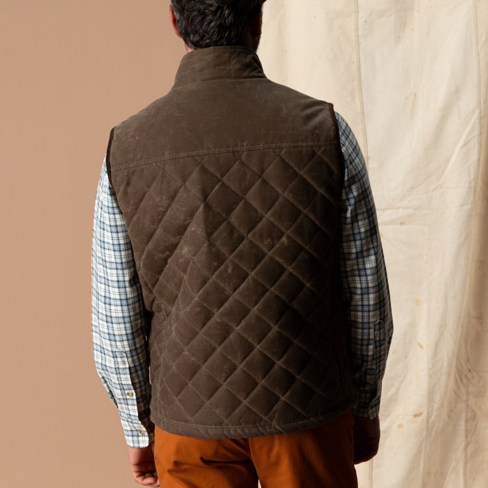 Waxed Duck Canvas Quilted Vest - Dark Oak
