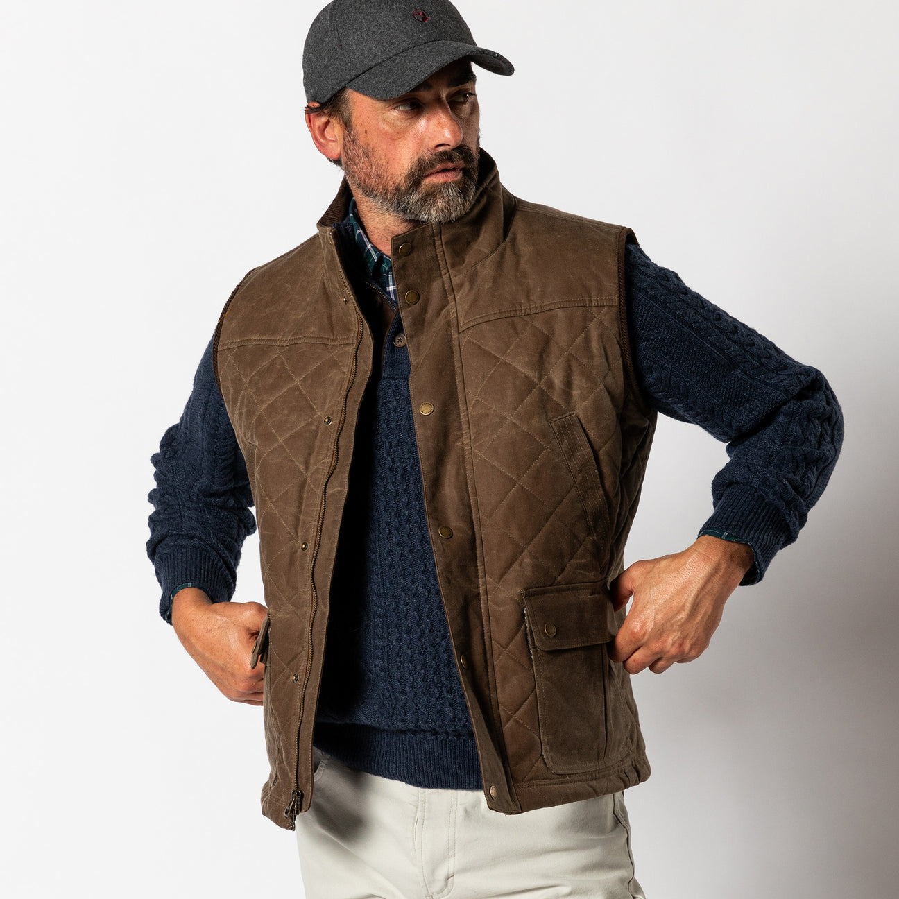 Waxed Duck Canvas Quilted Vest - Dark Oak