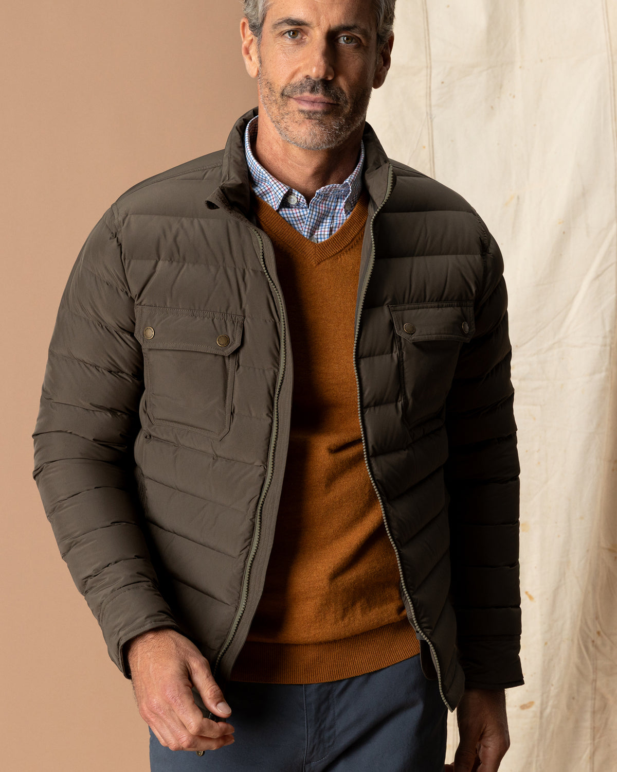 Atherton Down Quilted Jacket - Crocodile Brown