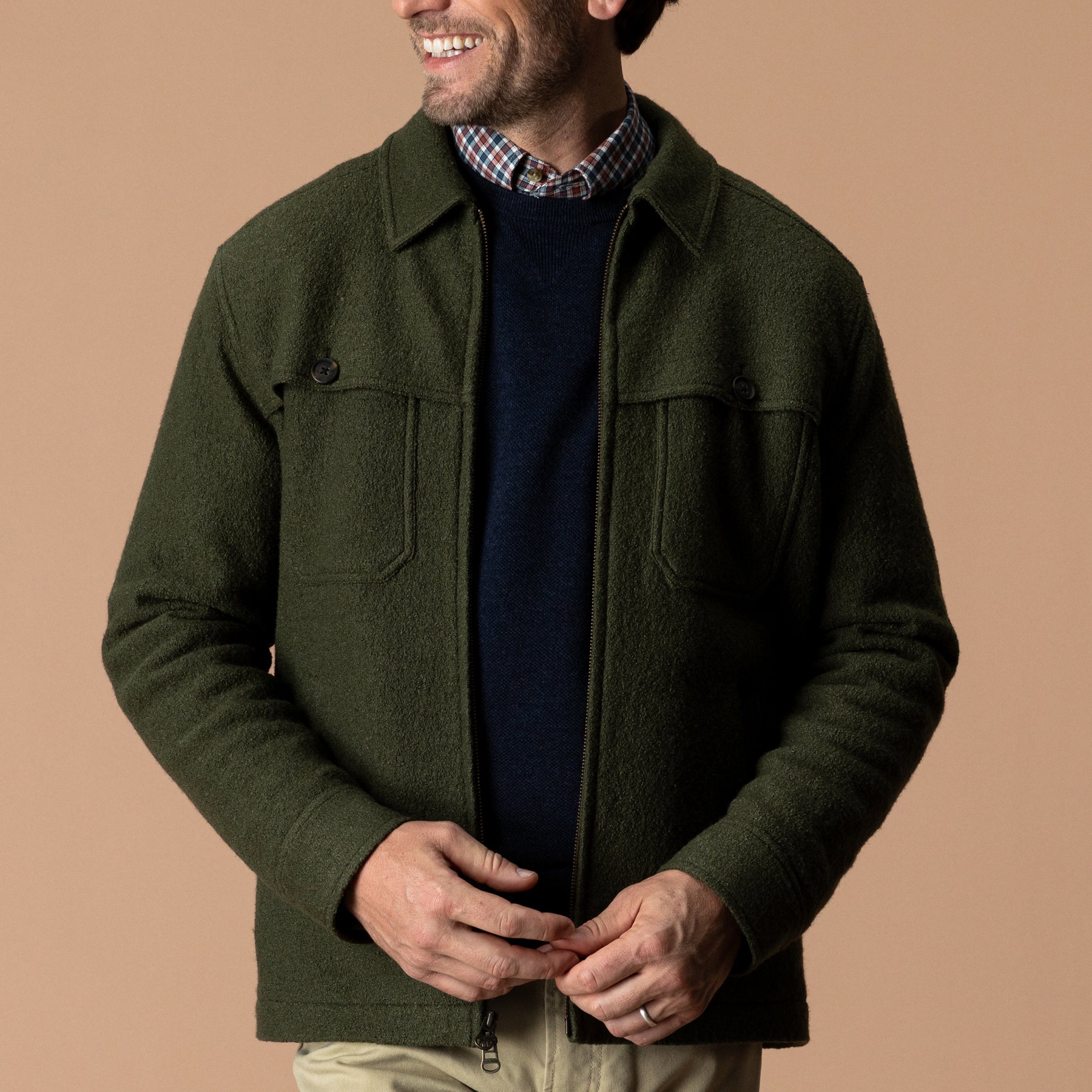 Boiled Wool Jacket - Dark Forest Green