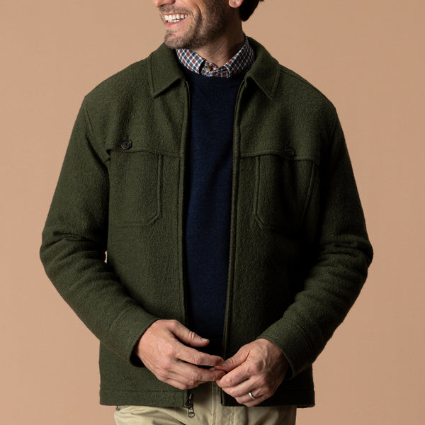 Boiled Wool Jacket - Dark Forest Green