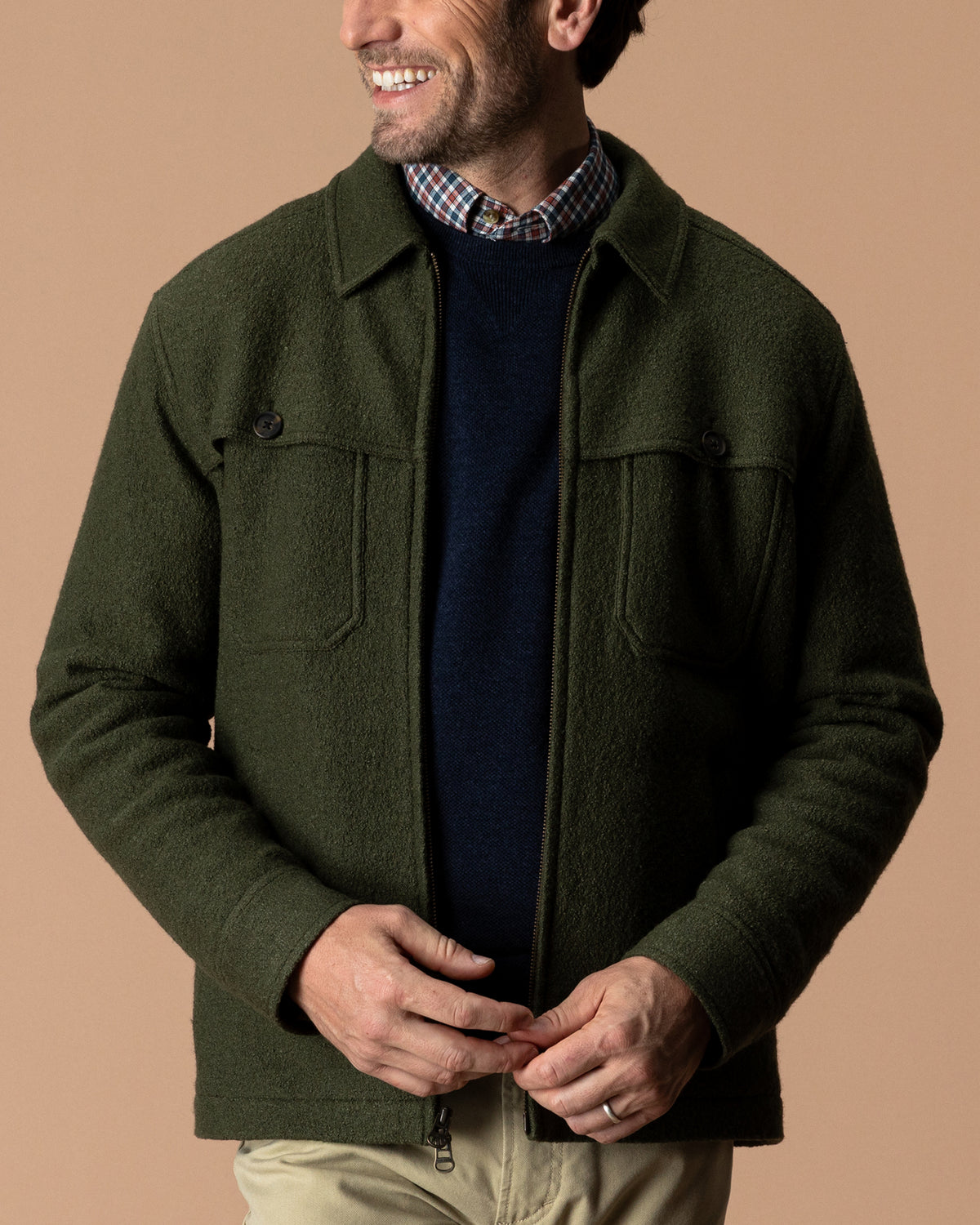 Boiled Wool Jacket - Dark Forest Green