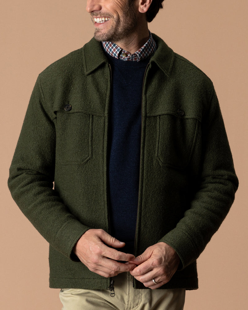Boiled Wool Jacket - Dark Forest Green