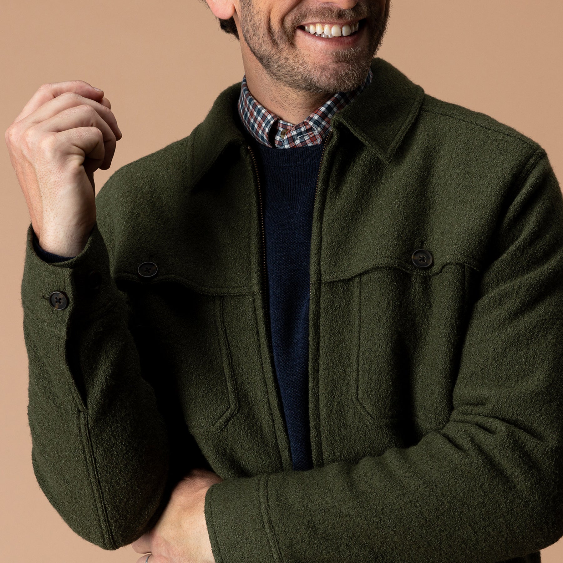 Boiled Wool Jacket - Dark Forest Green
