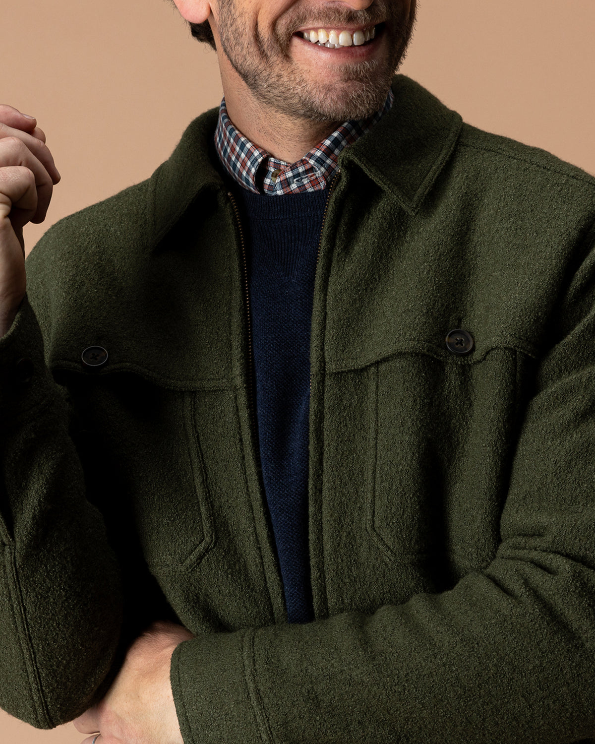 Boiled Wool Jacket - Dark Forest Green