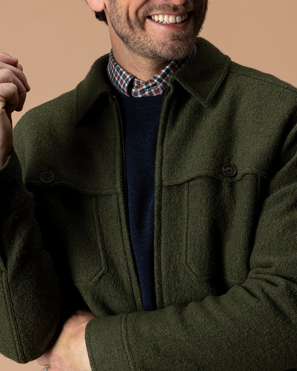 Boiled Wool Jacket - Dark Forest Green