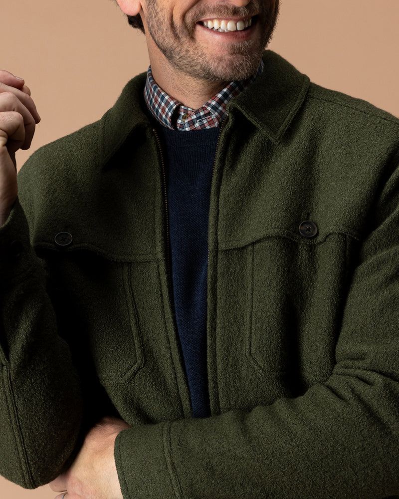 Boiled Wool Jacket - Dark Forest Green