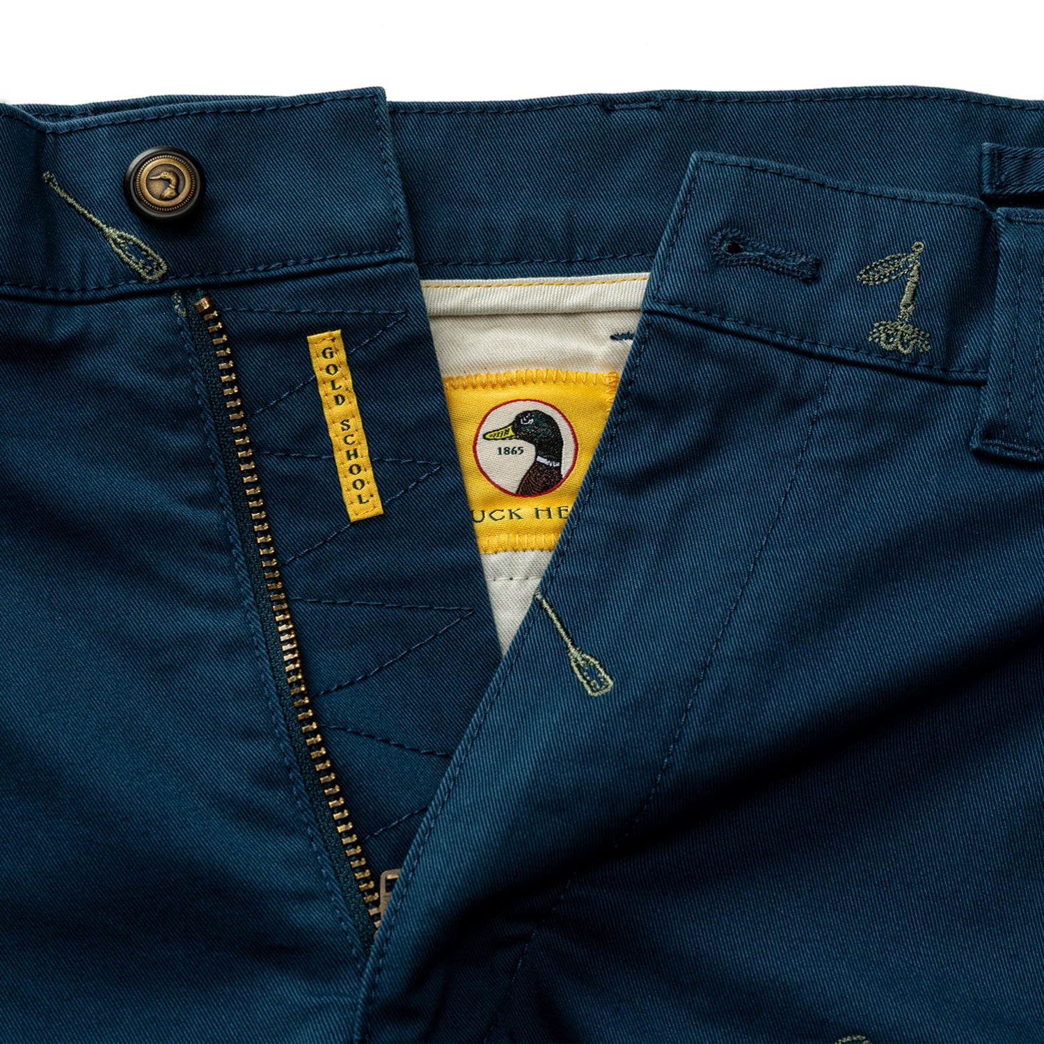 9" Gold School Chino Short - Emb Mallard Blue