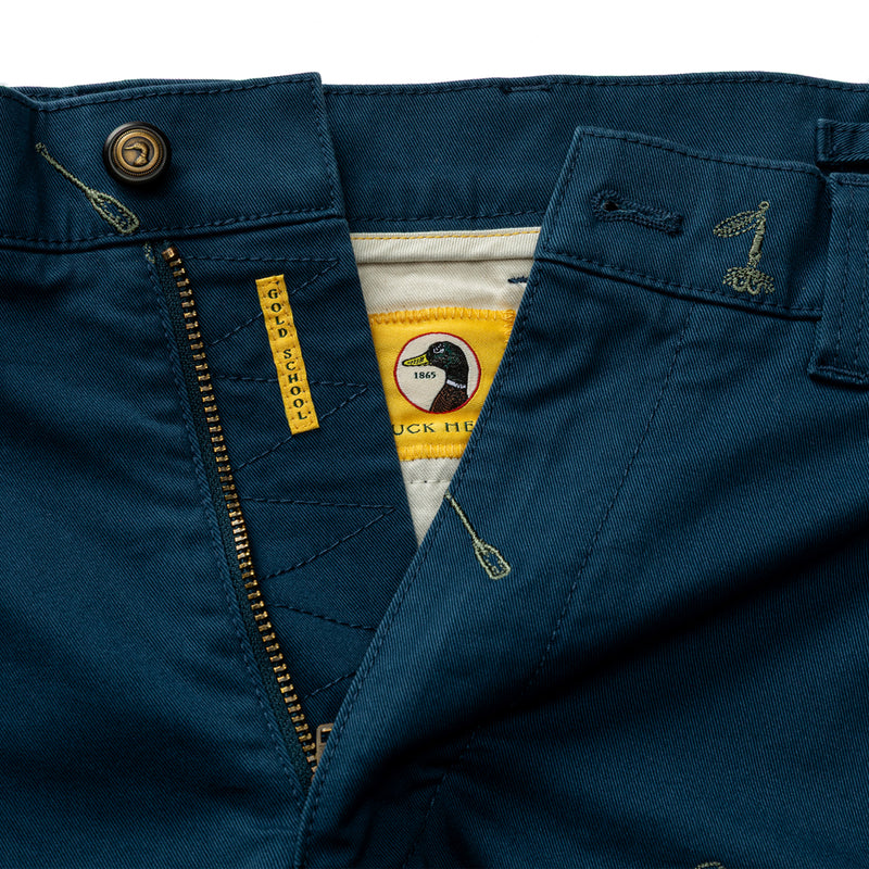 9" Gold School Chino Short - Emb Mallard Blue