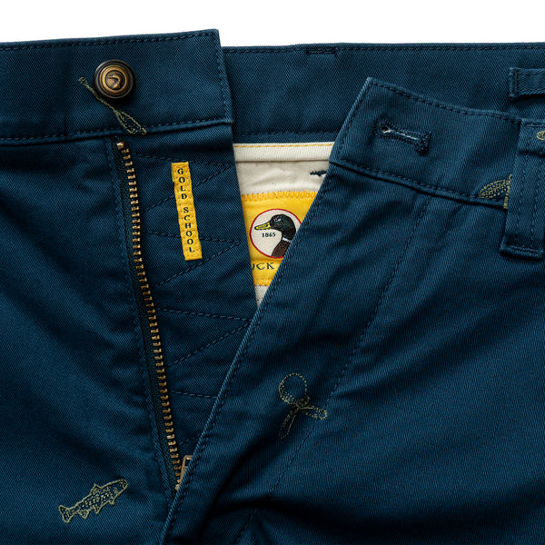 7" Gold School Chino Short - Emb Mallard Blue