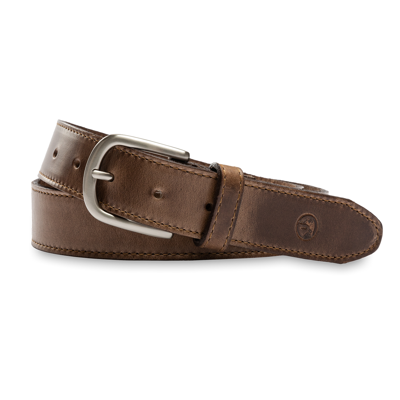 Brown Leather Belt - Brown with Nickel Buckle