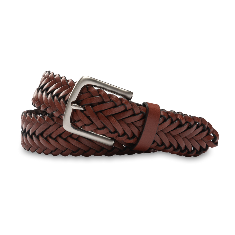 Braided Leather Belt - Brown with Nickel Buckle