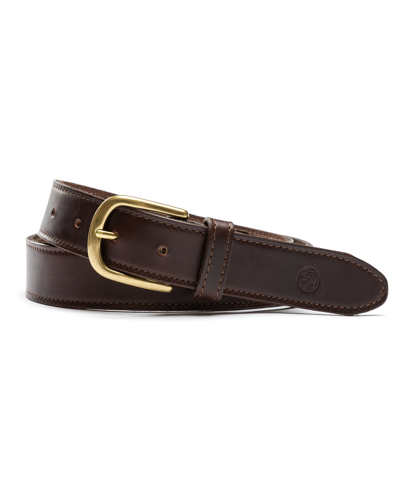 Dark Brown Leather Belt - Dark Brown with Brass Buckle