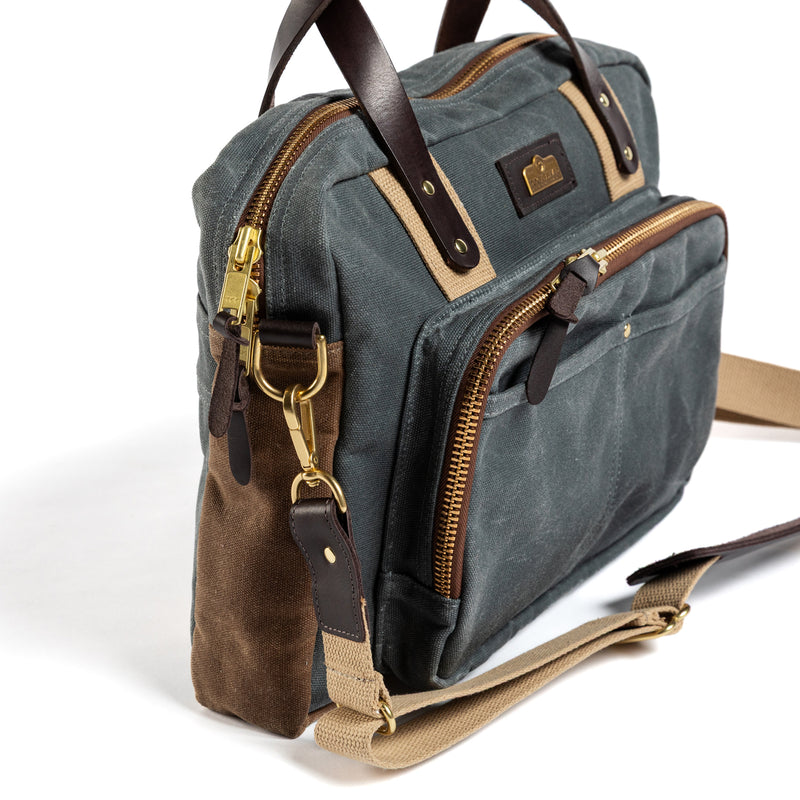 Waxed Canvas Laptop Bag - Charcoal