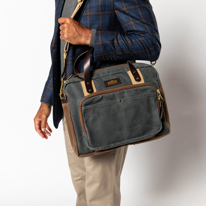 Waxed Canvas Laptop Bag - Charcoal