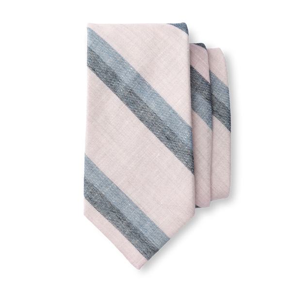 Linen Cotton Stripe Tie - Pastel Pink