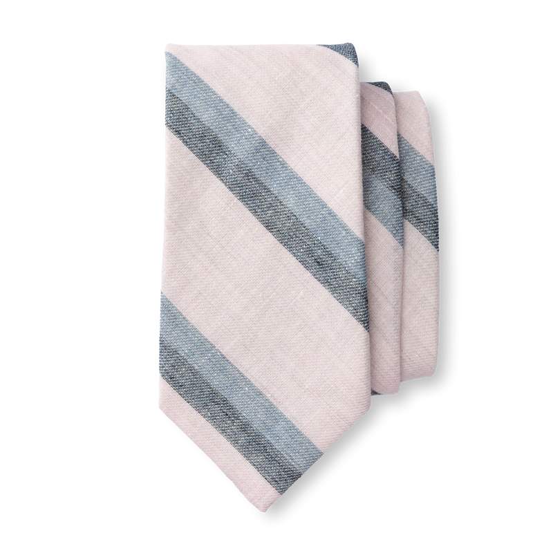 Linen Cotton Stripe Tie - Pastel Pink