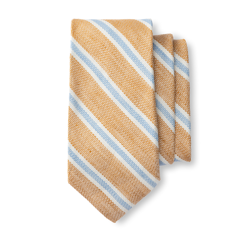 Linen Cotton Stripe Tie - Oak Buff