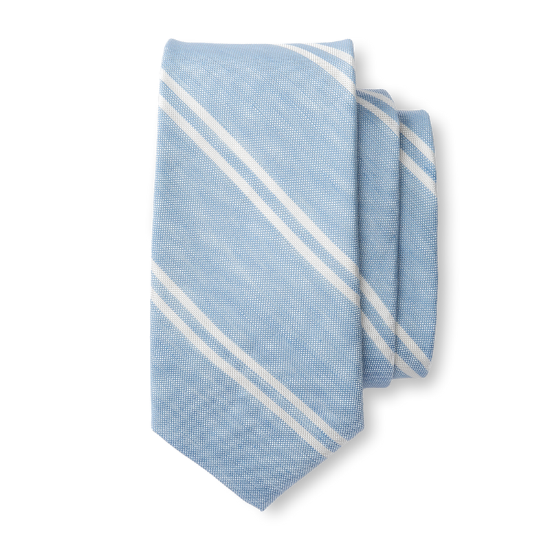 Silk Linen Stripe Tie - Light Blue