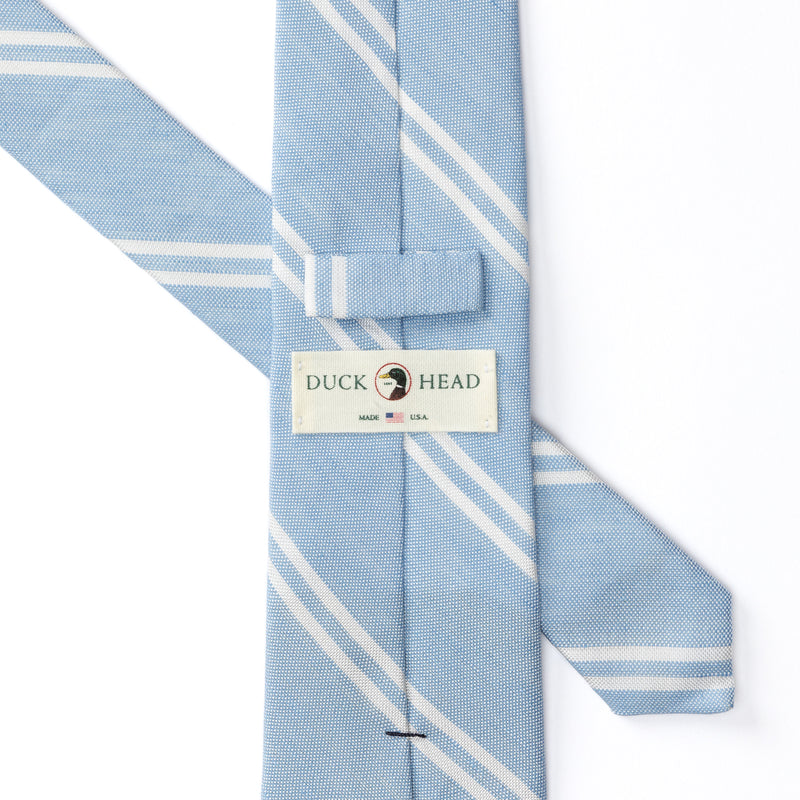 Silk Linen Stripe Tie - Light Blue
