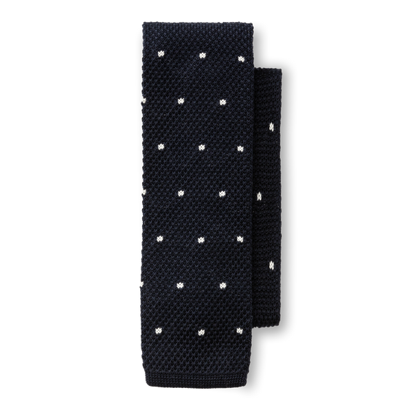 Navy Polka Dot Knit Tie - Maritime Blue