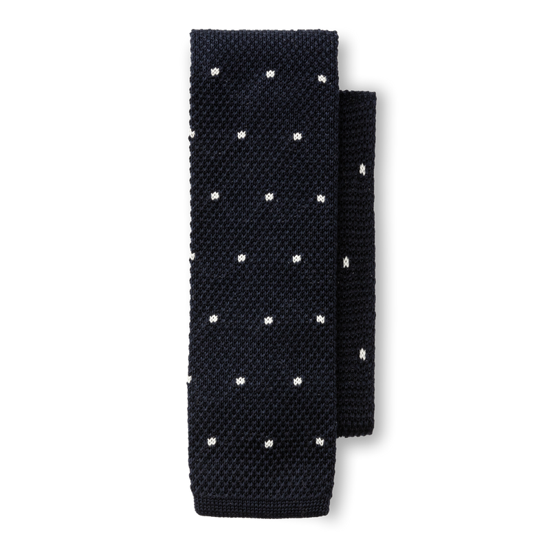 Navy Polka Dot Knit Tie - Maritime Blue