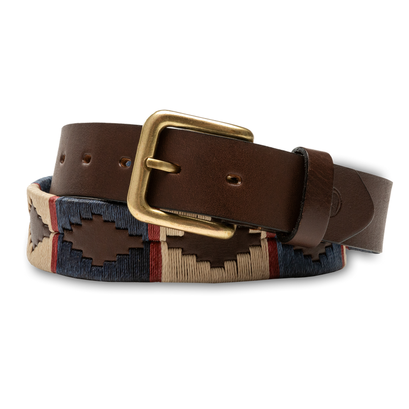 Woven Leather Polo Belt - Navy