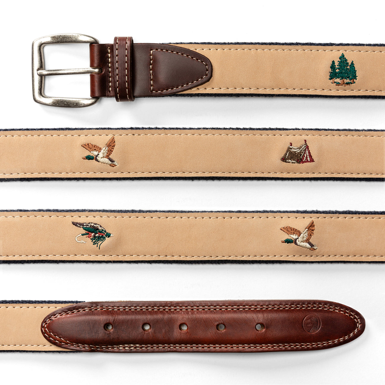 Nubuck Leather Embroidered Belt - Birch Cream