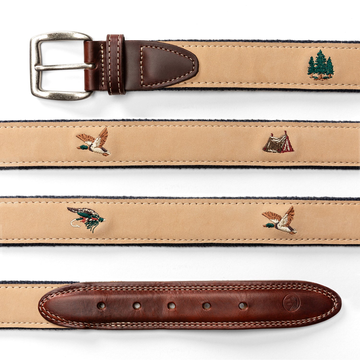 Nubuck Leather Embroidered Belt - Birch Cream