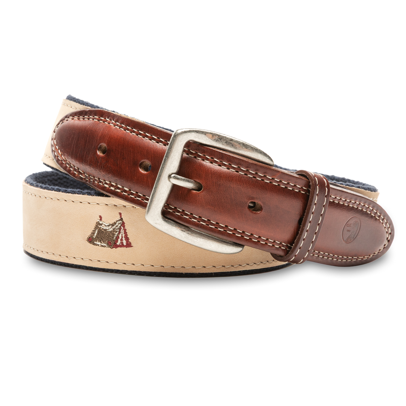 Nubuck Leather Embroidered Belt - Birch Cream