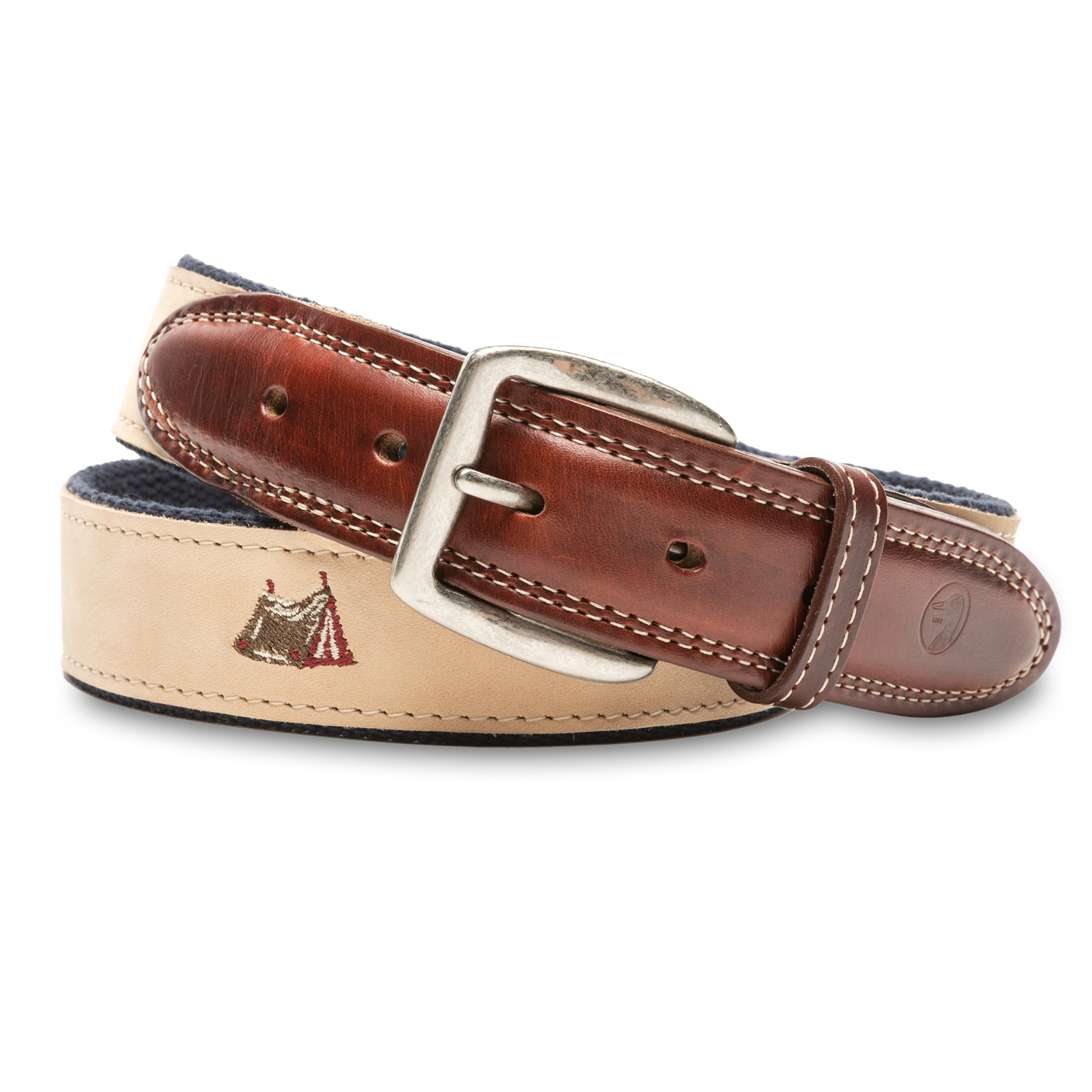 Nubuck Leather Embroidered Belt - Birch Cream