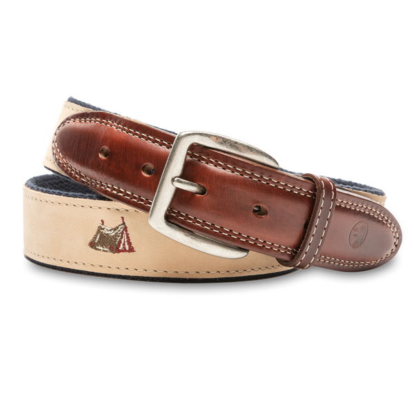 Nubuck Leather Embroidered Belt - Birch Cream