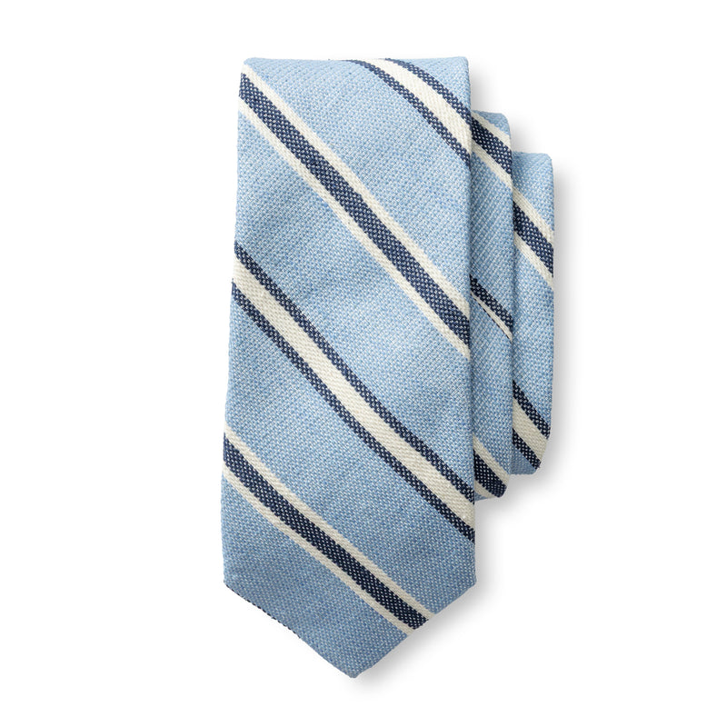 Silk Linen Stripe Tie - Light Blue