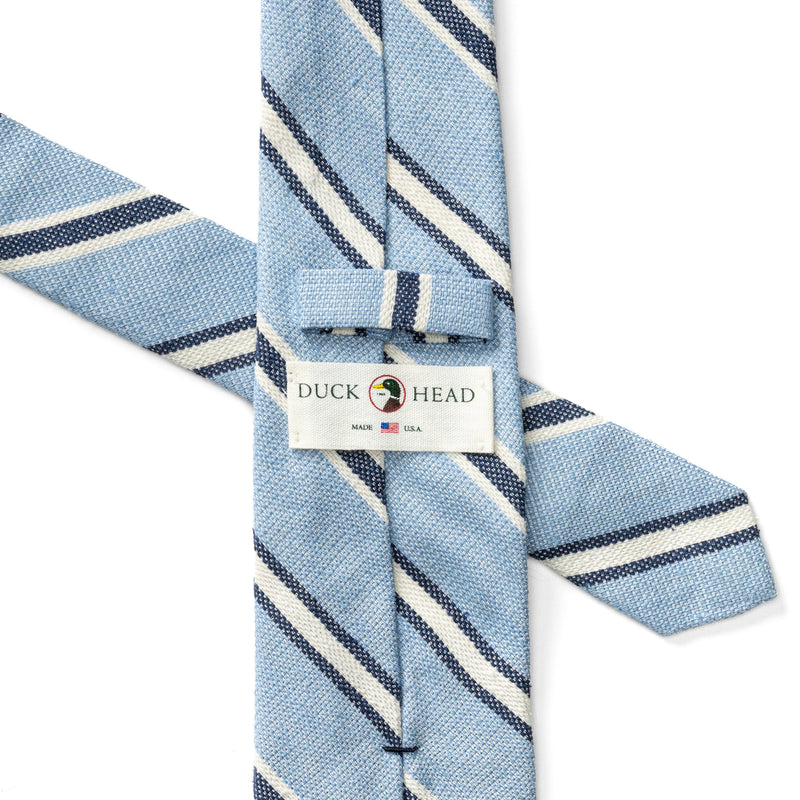 Silk Linen Stripe Tie - Light Blue