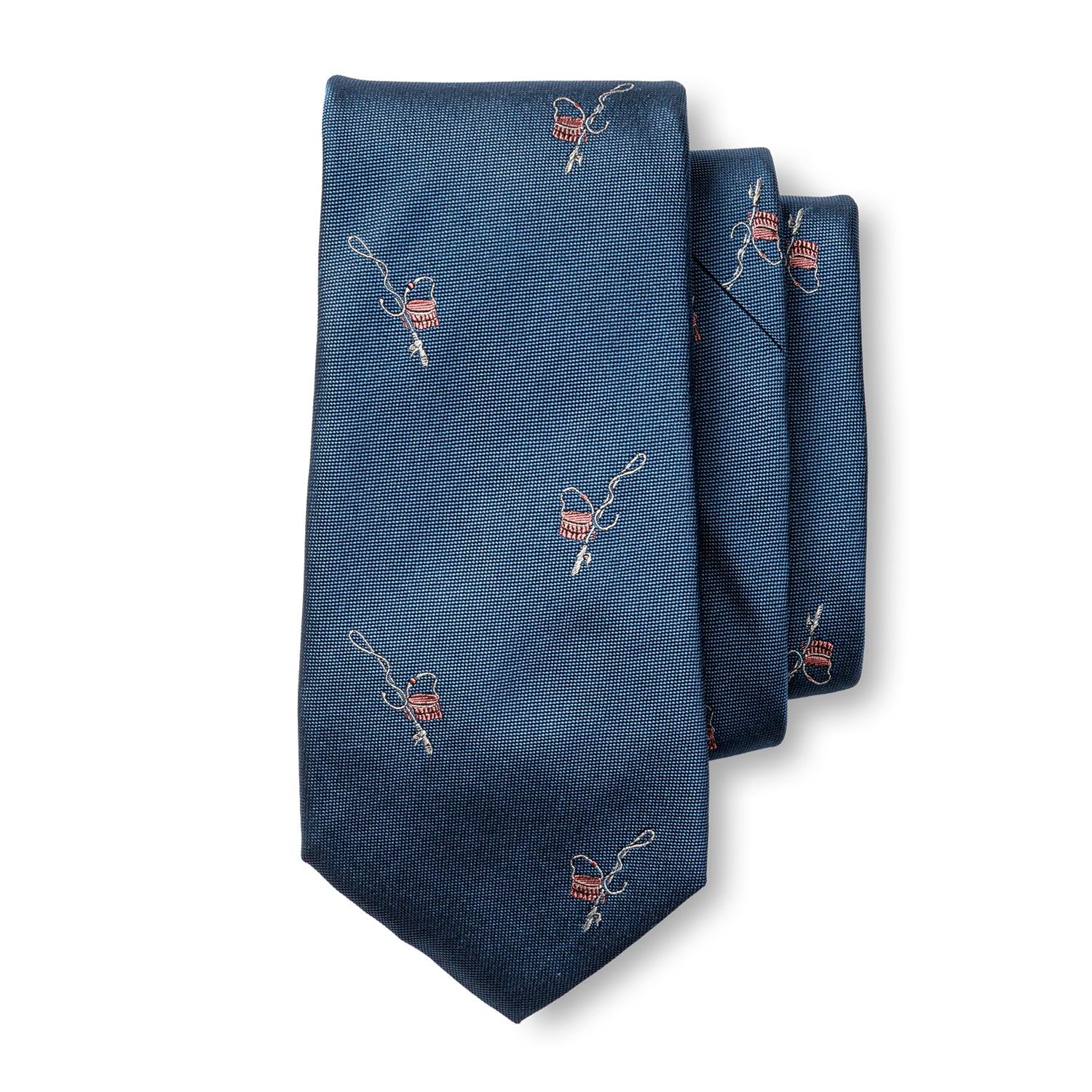 Silk Fishing Motif Tie - Varsity Blue