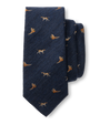 Wool Silk Dog & Pheasant Motif Tie - Indigo Blue
