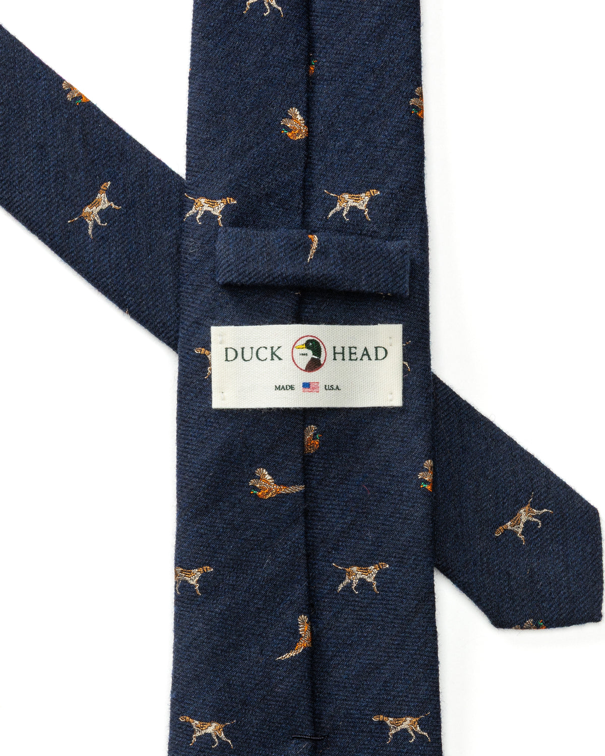 Wool Silk Dog & Pheasant Motif Tie - Indigo Blue