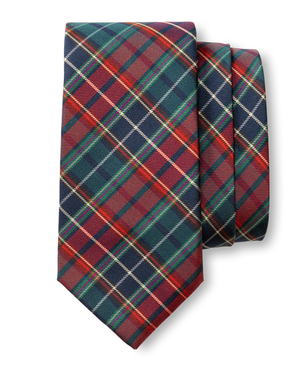 Silk Plaid Tie - Pomegranate