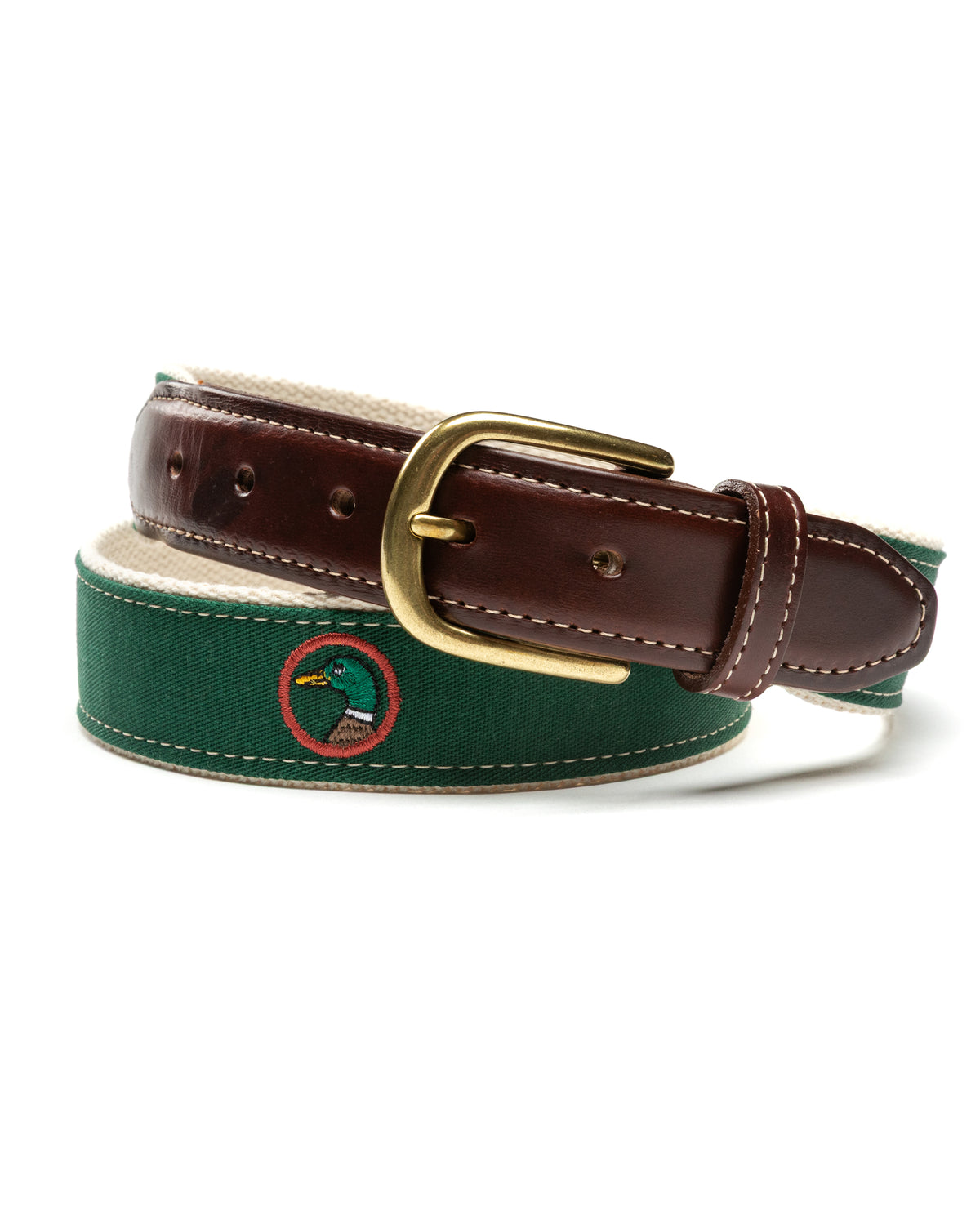 Logo Embroidered Canvas Webbed Belt - Hunter Green