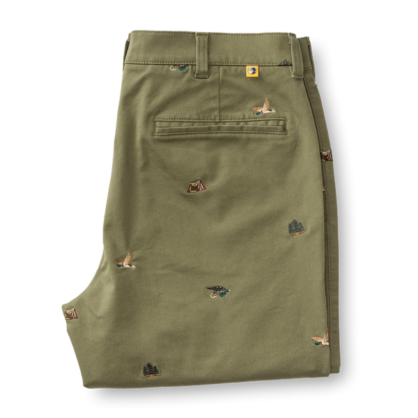 Classic Fit Gold School Chino - Embroidered Olive