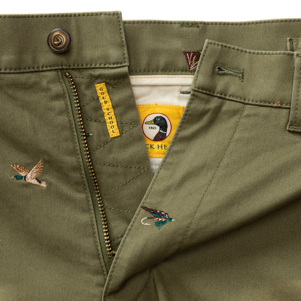 Classic Fit Gold School Chino - Embroidered Olive
